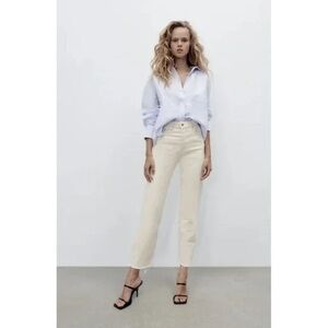 Zara Women's Straight Leg Cream Jeans